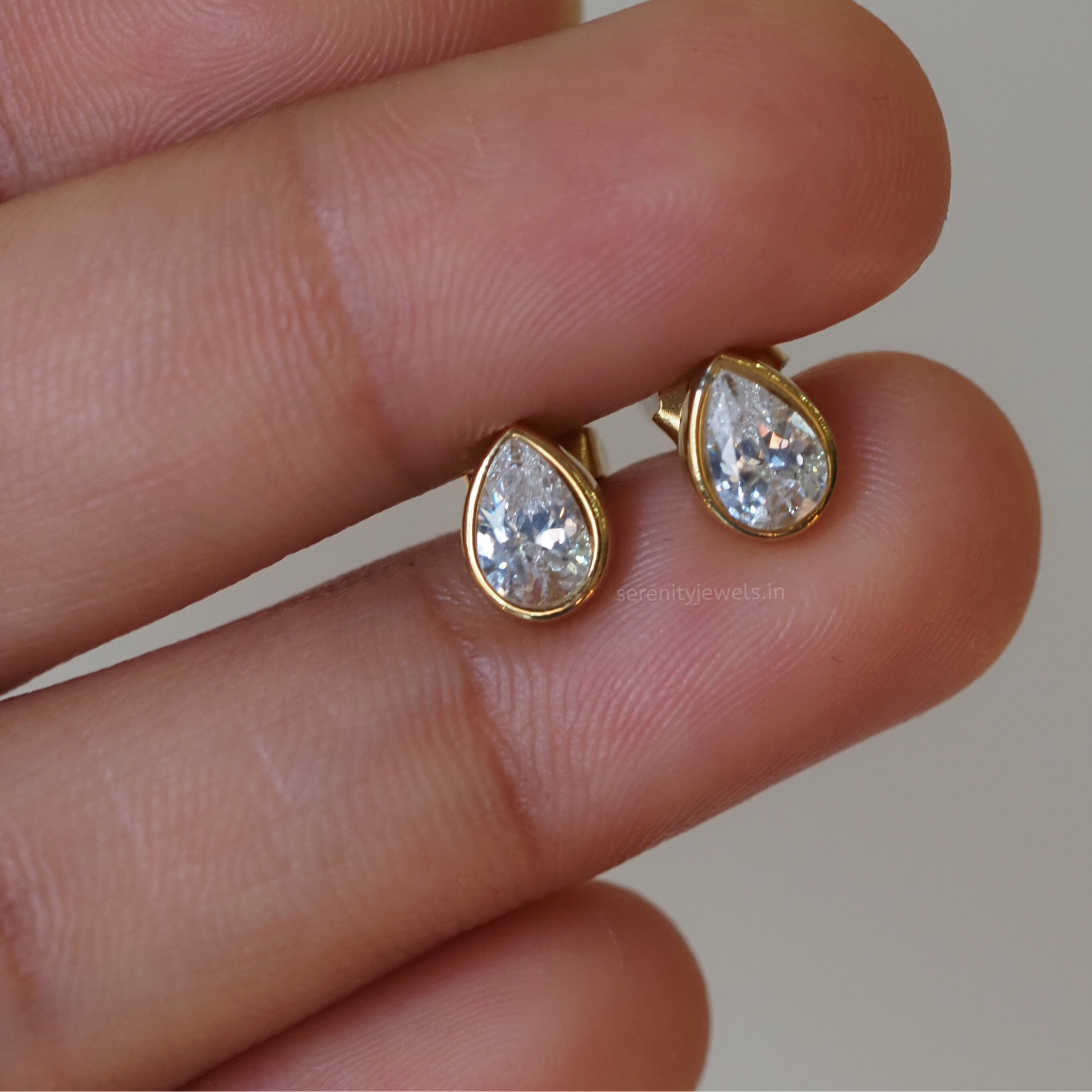 Pear Bezel Earrings - PAIR