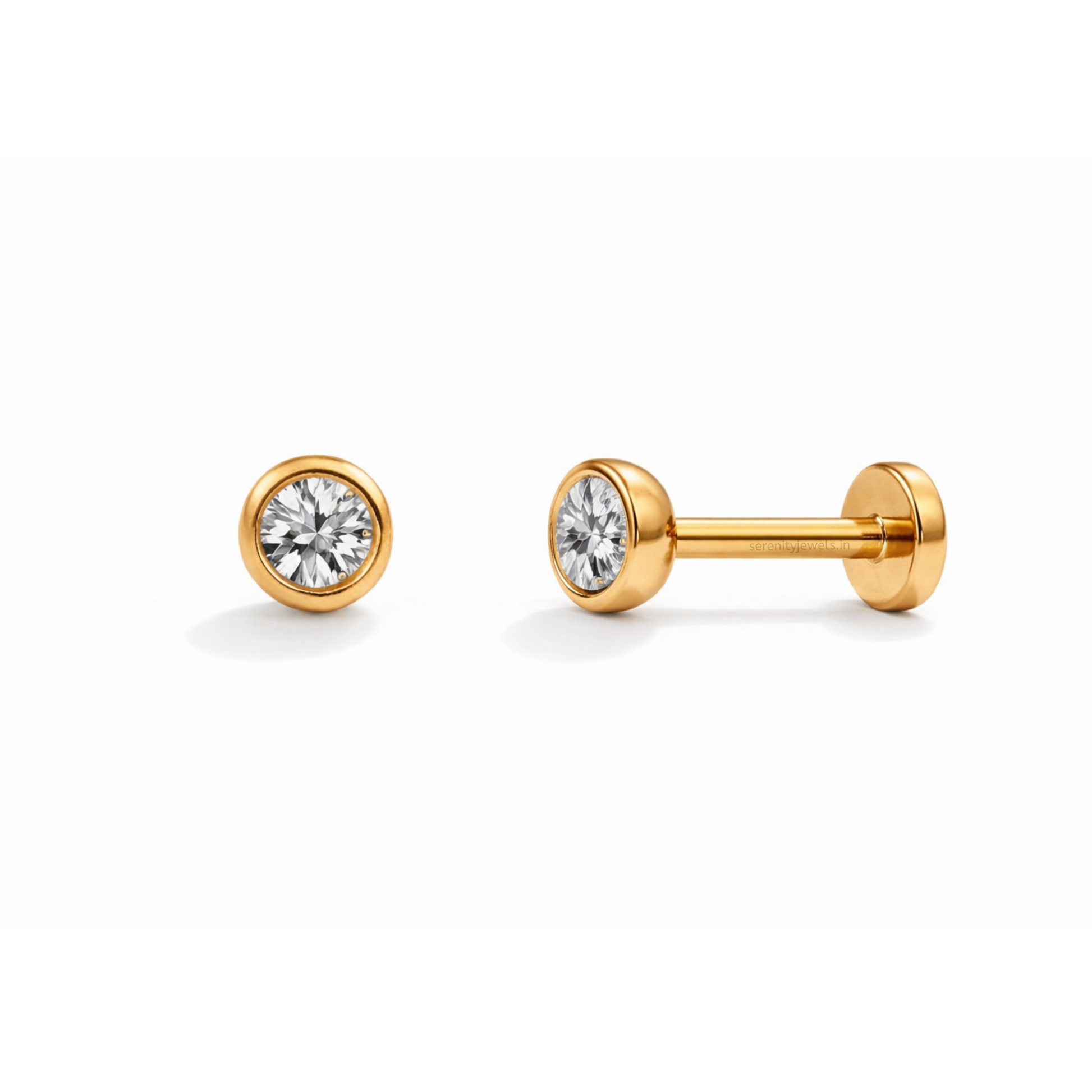Bezel Solitaire Flat Studs - PAIR