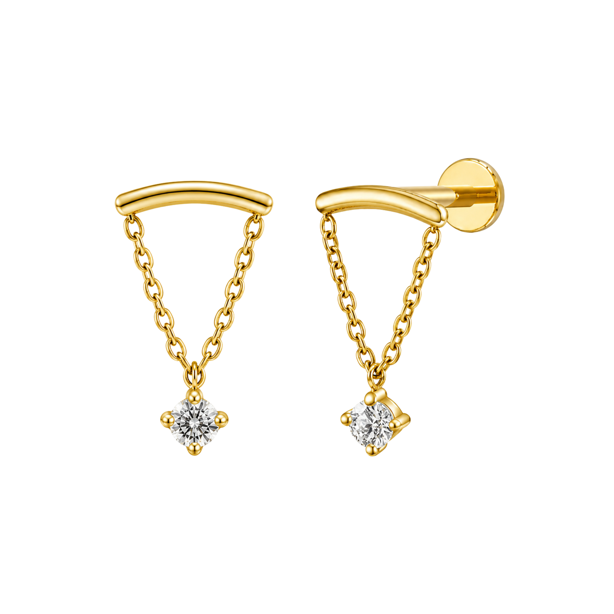 Crystal Hanging Titanium Flat Studs - PAIR