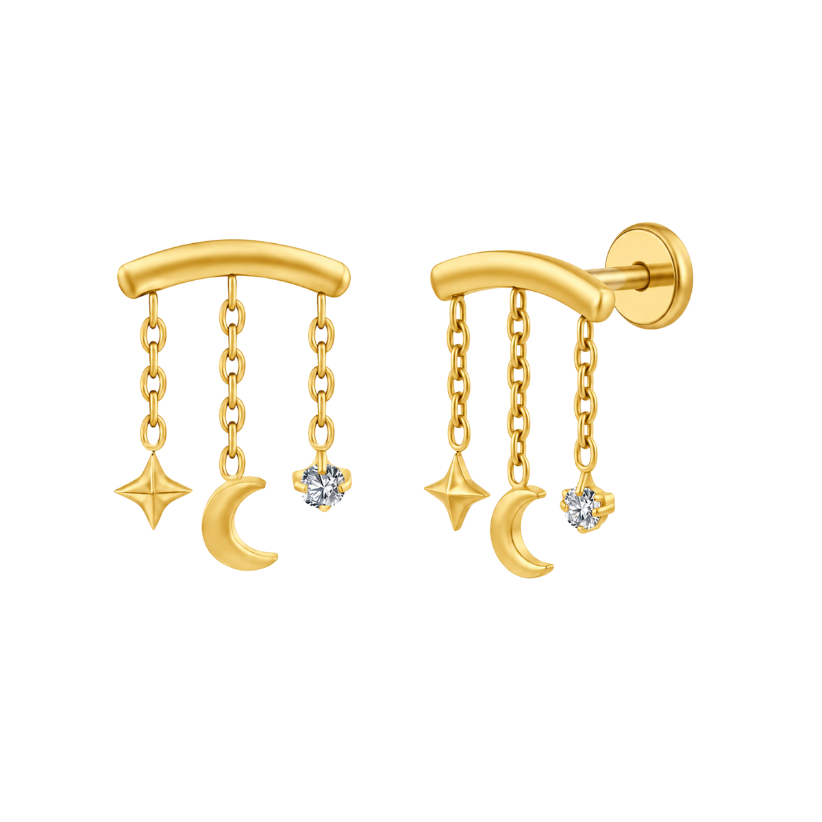 Celestial Charm Titanium Flat Studs - PAIR