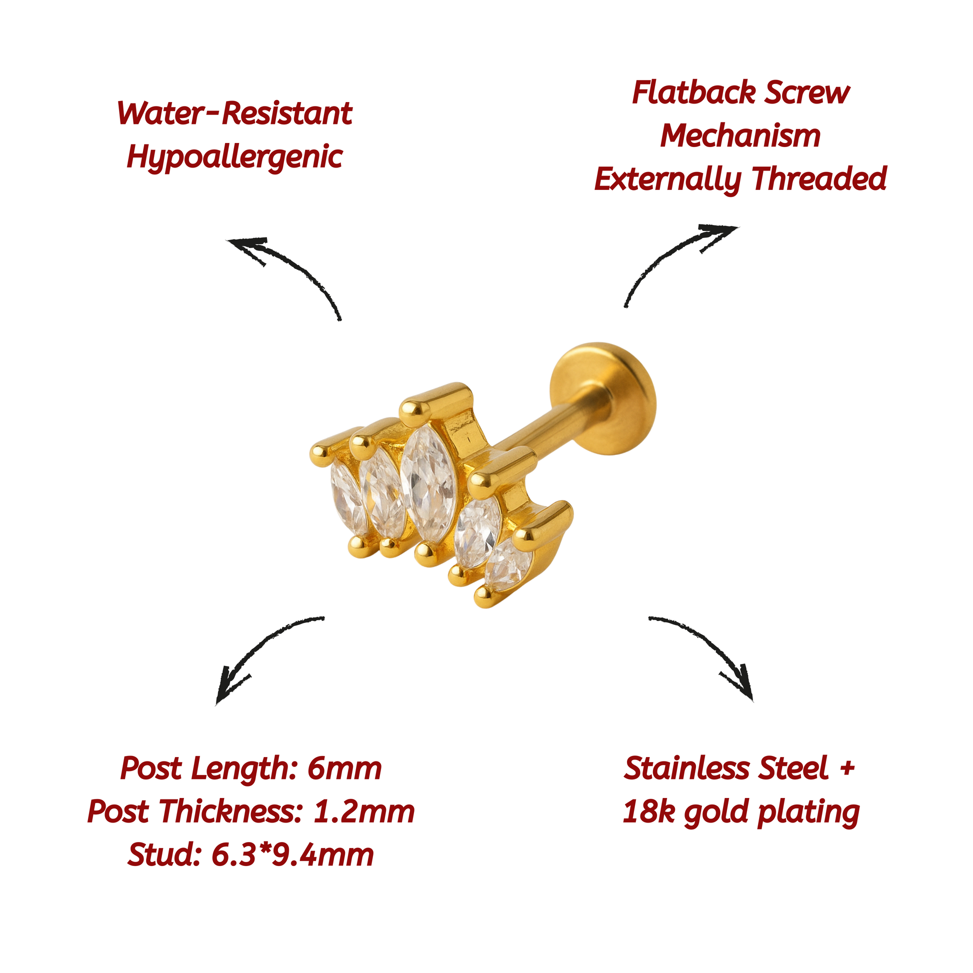 Crown Flat Studs - PAIR