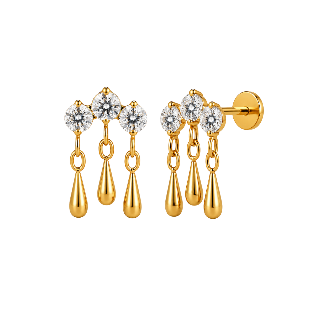 Dewdrop Titanium Flat Studs - PAIR
