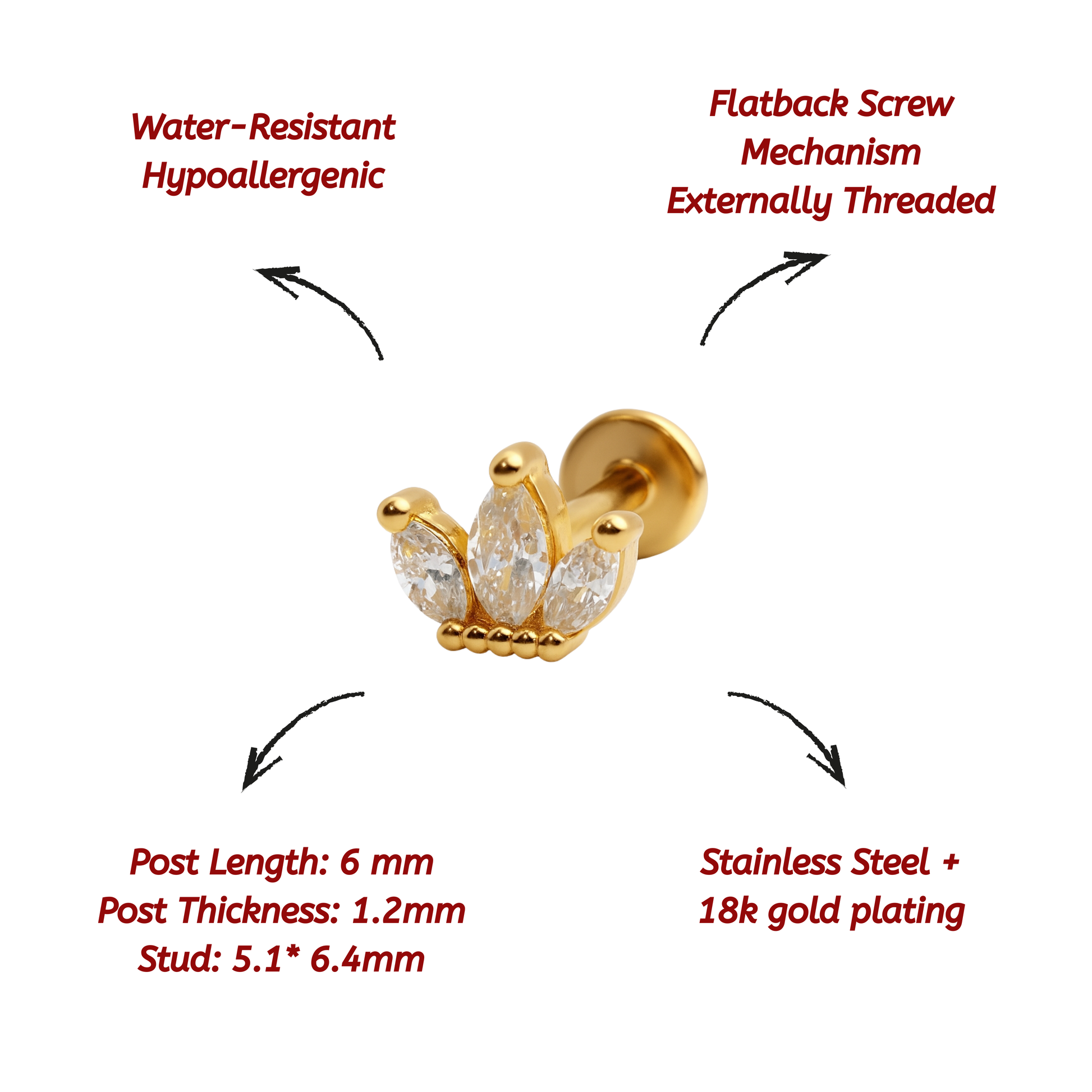 Dia Flat Studs - PAIR