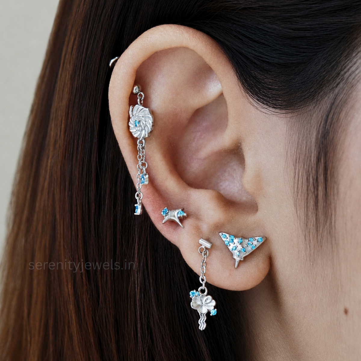 Aqua Spiral Bugadi Studs - PAIR