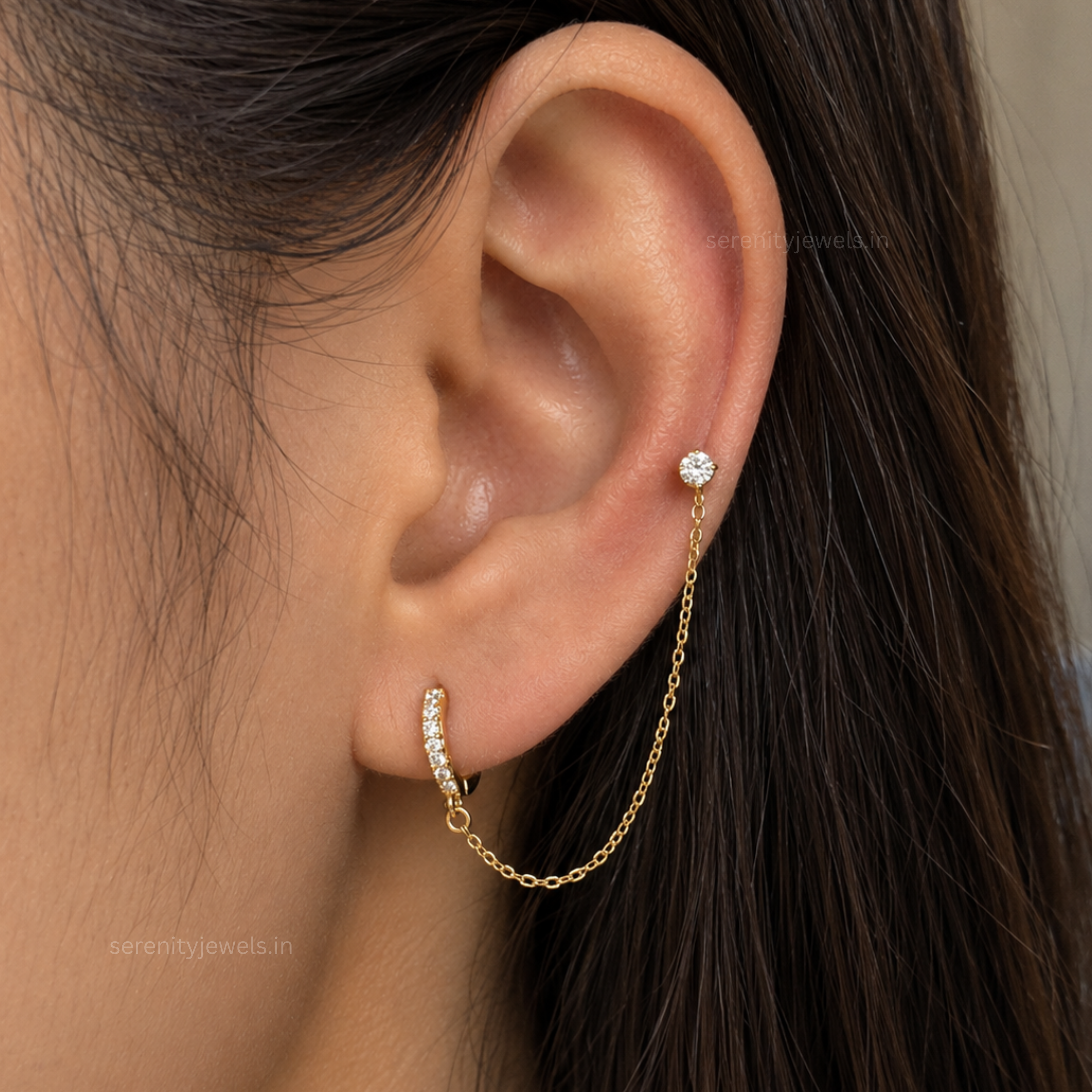 Hoop Link Solitaire Earring - PAIR