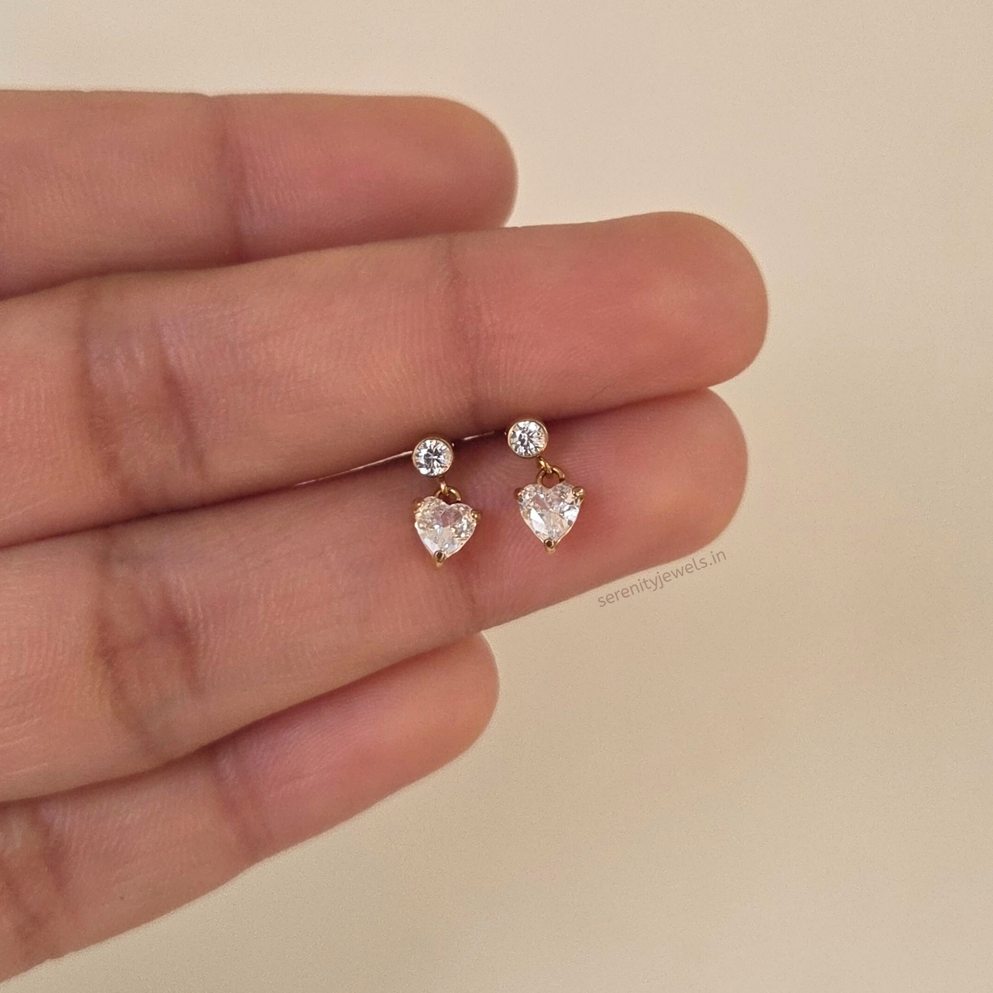Heart Solitare Drop Flat Studs - PAIR