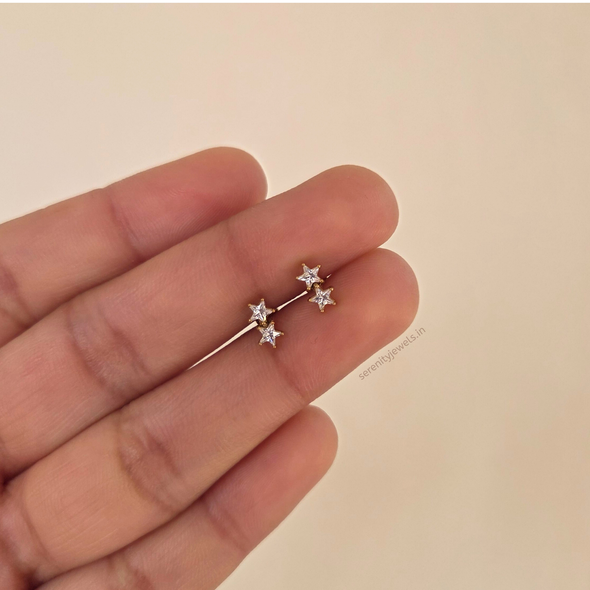 Double Star Solitaire Flat Studs - PAIR