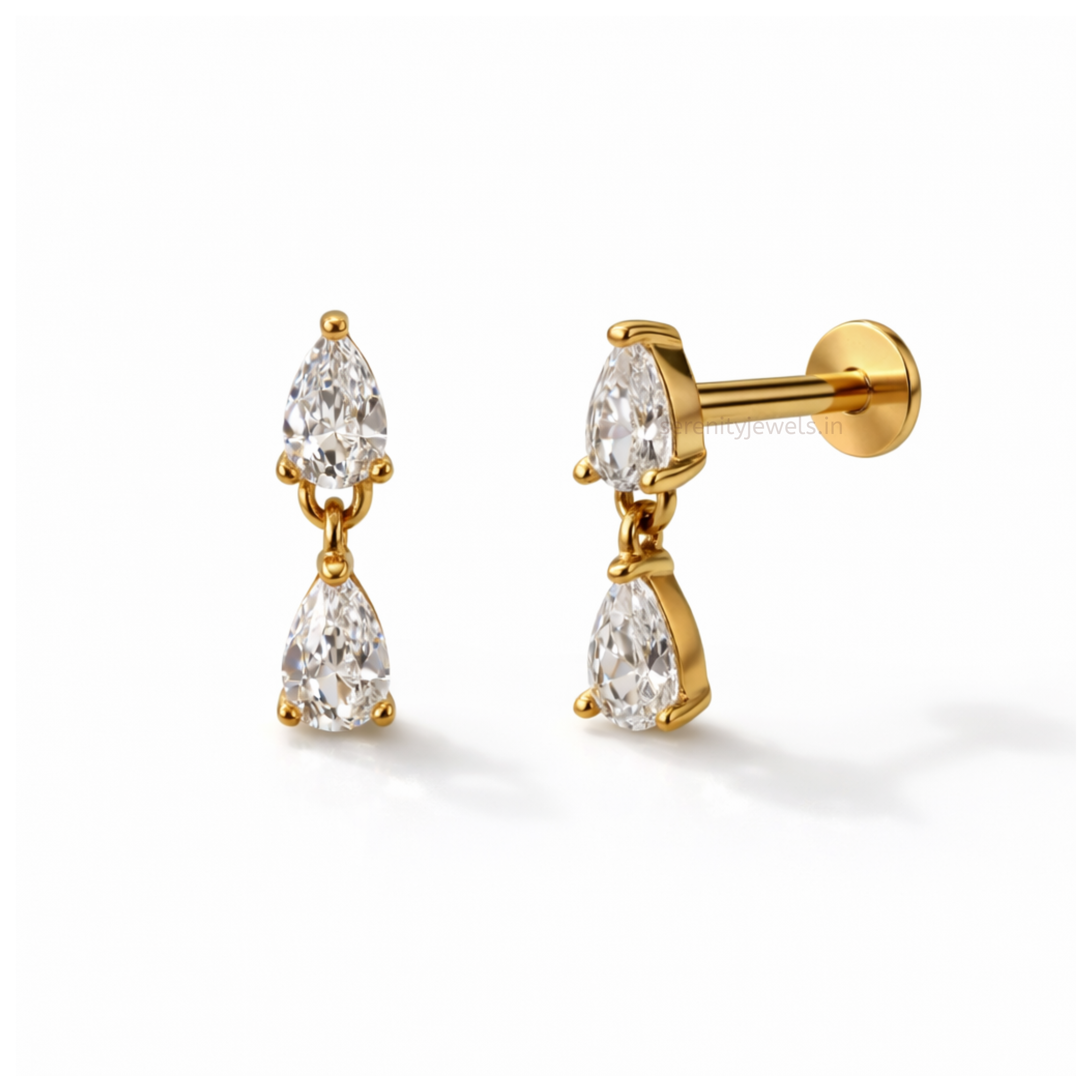 Liz Drop Flat Studs - PAIR