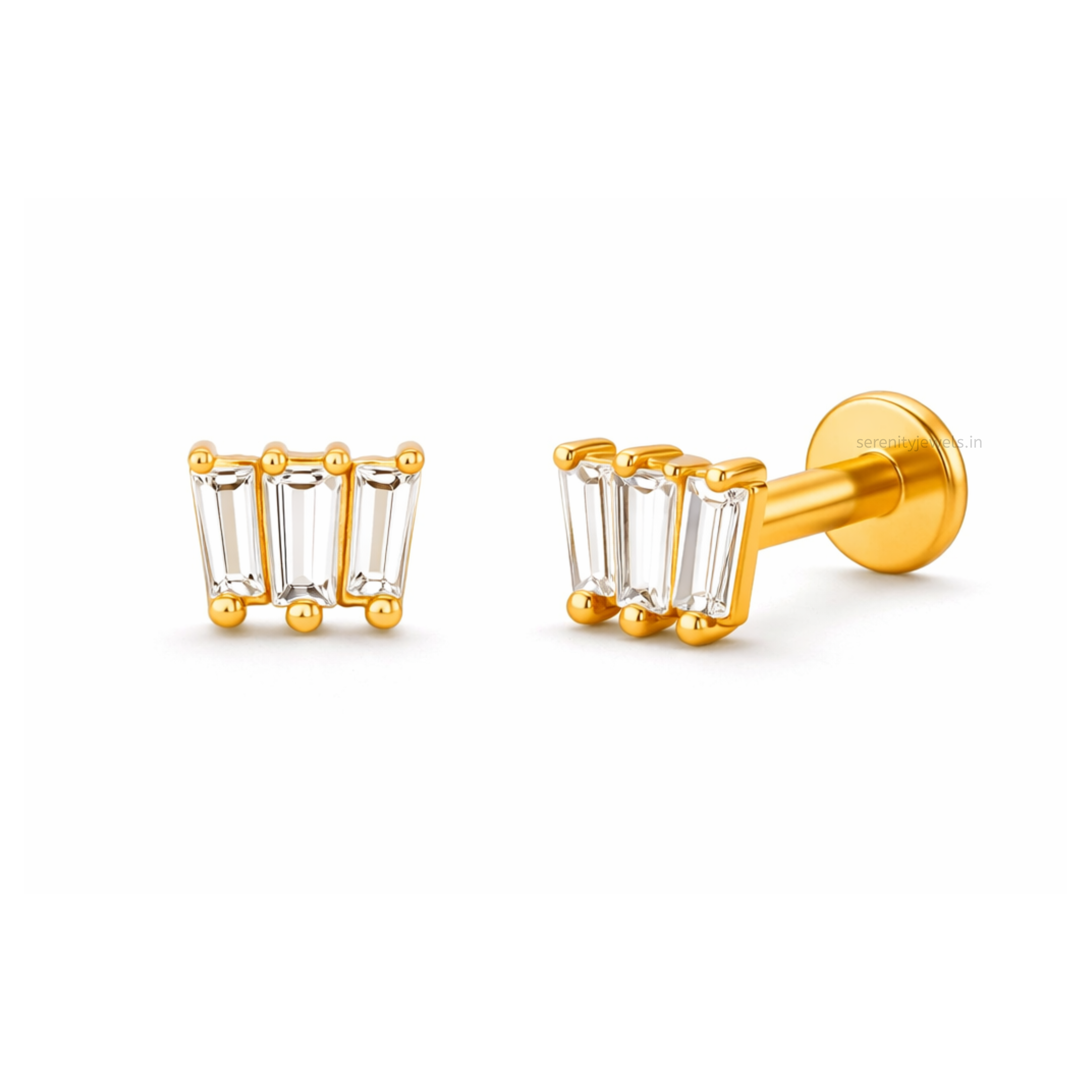 Emerald Tri Flat Studs - PAIR