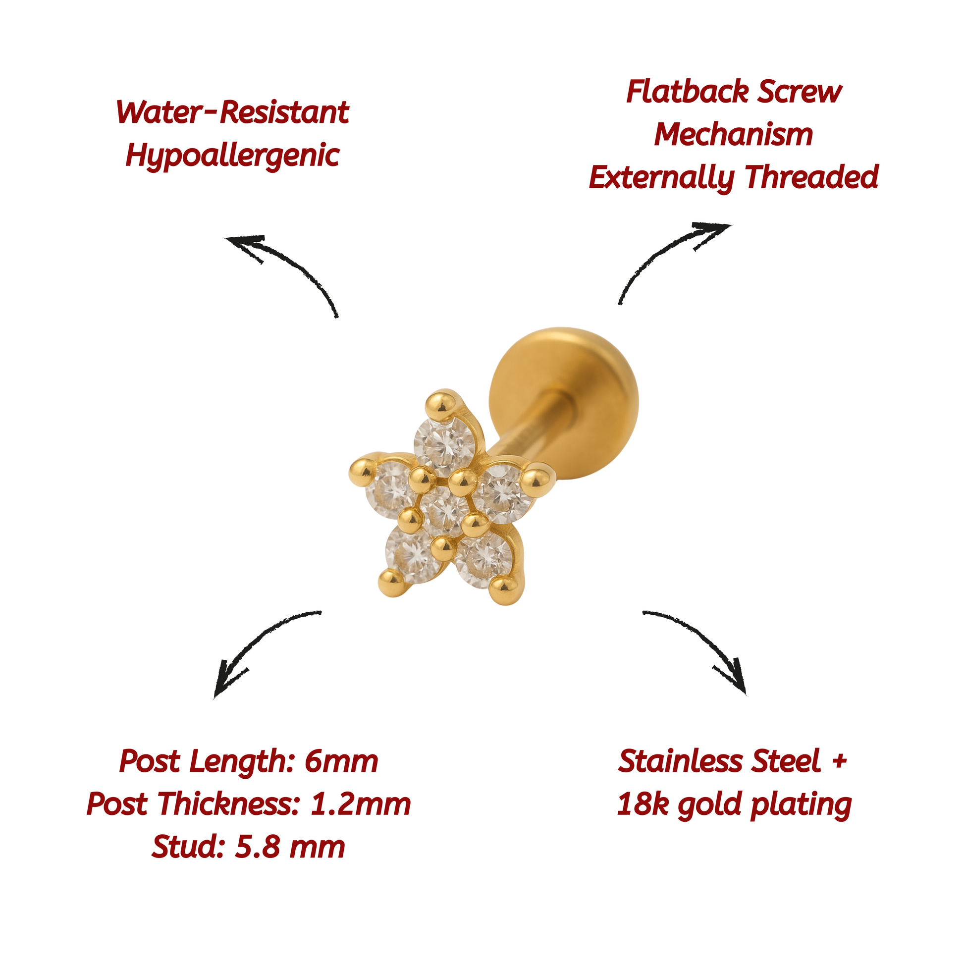 Flower Flat Studs - PAIR