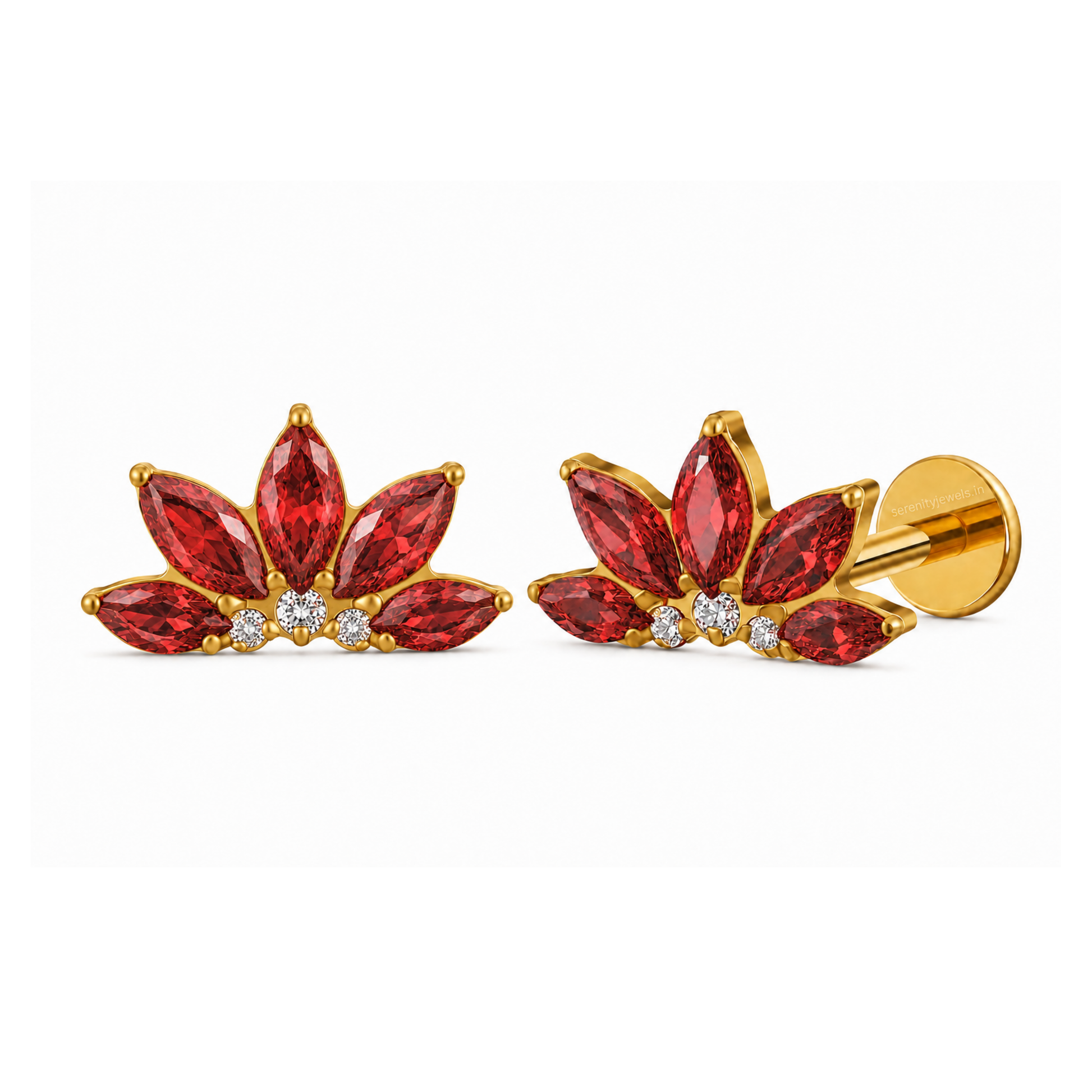Garnet Crystal Lotus Titanium Flat Studs – PAIR