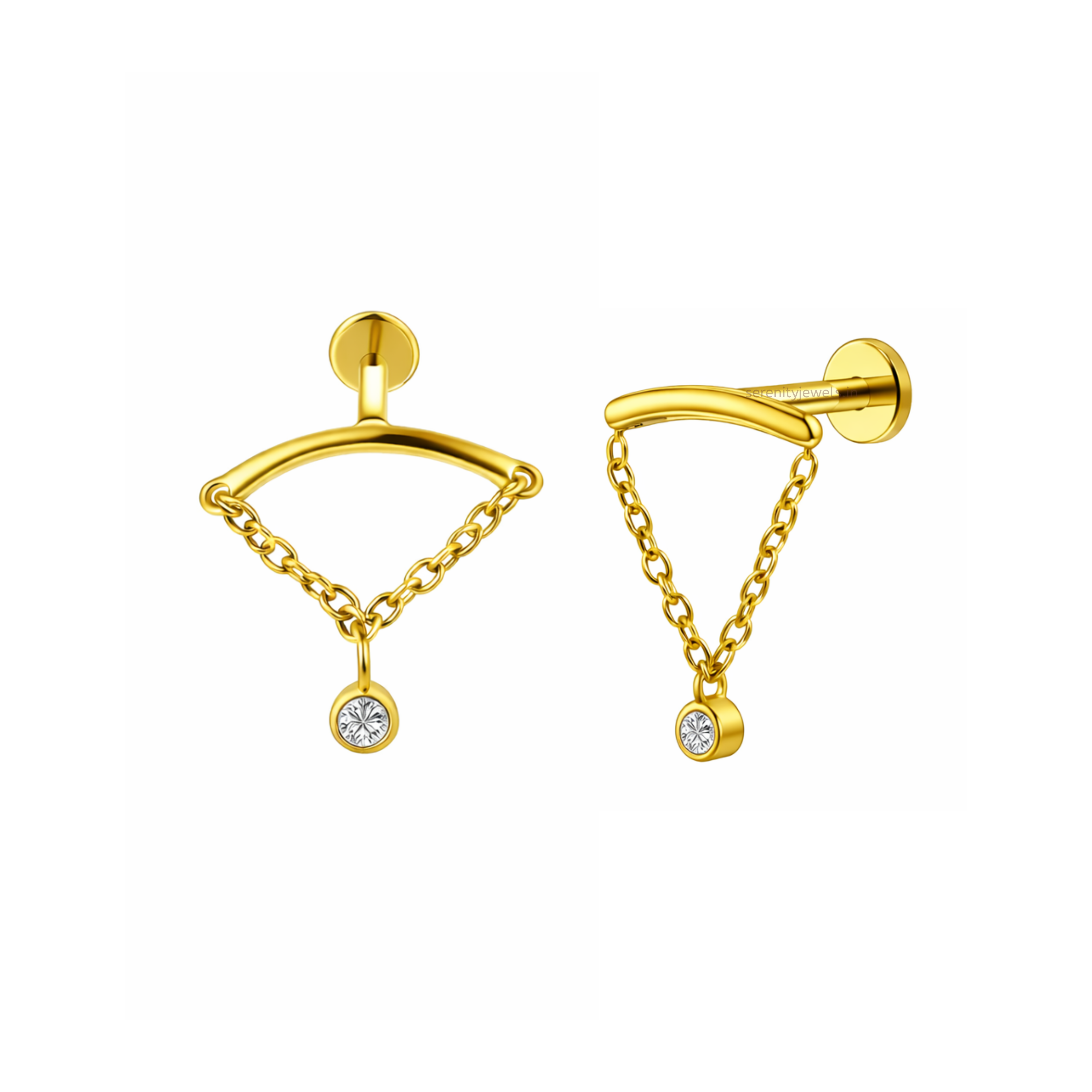 Hidden Helix Hanging Solitaire Flat Studs - PAIR