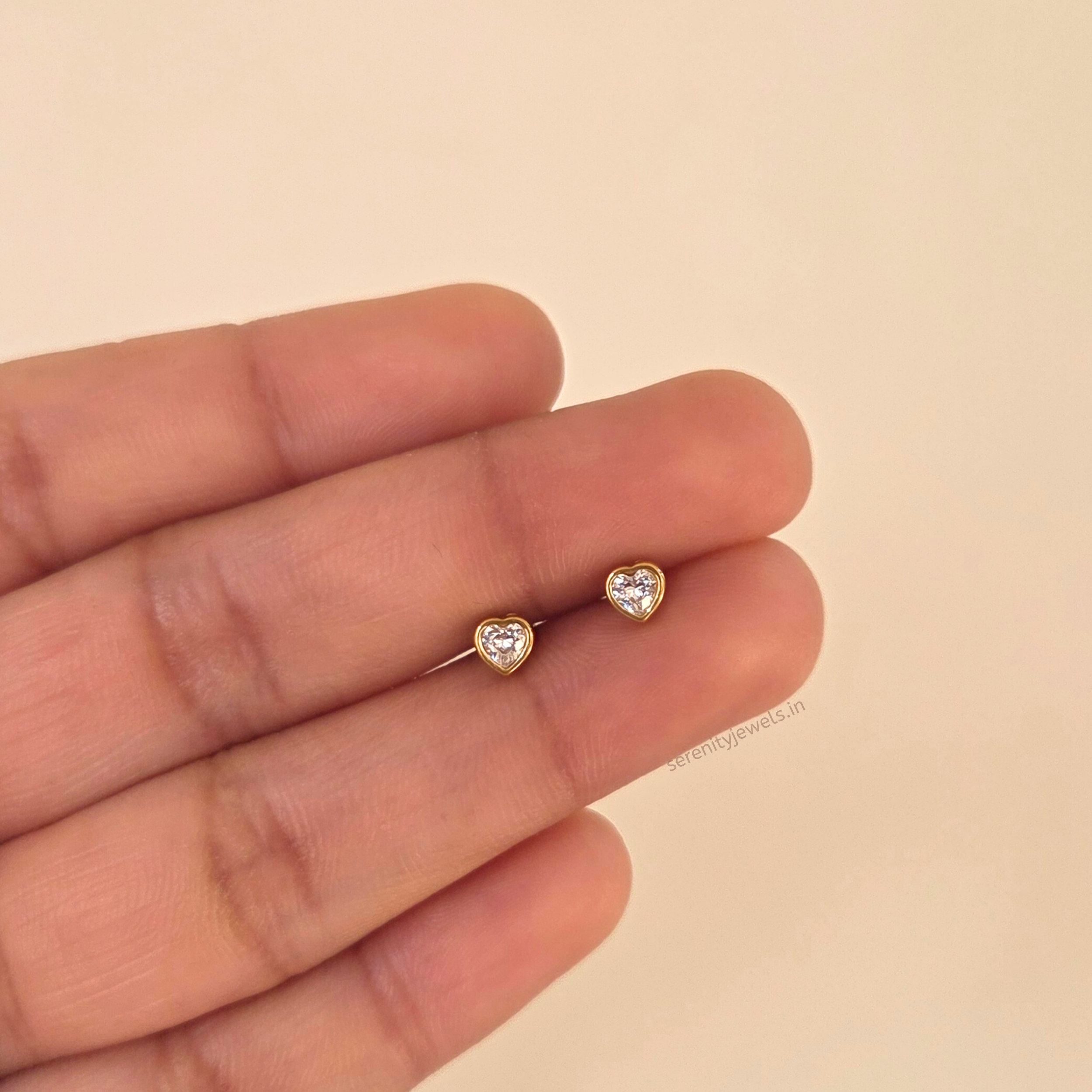 Bezel Heart Flat Studs - PAIR