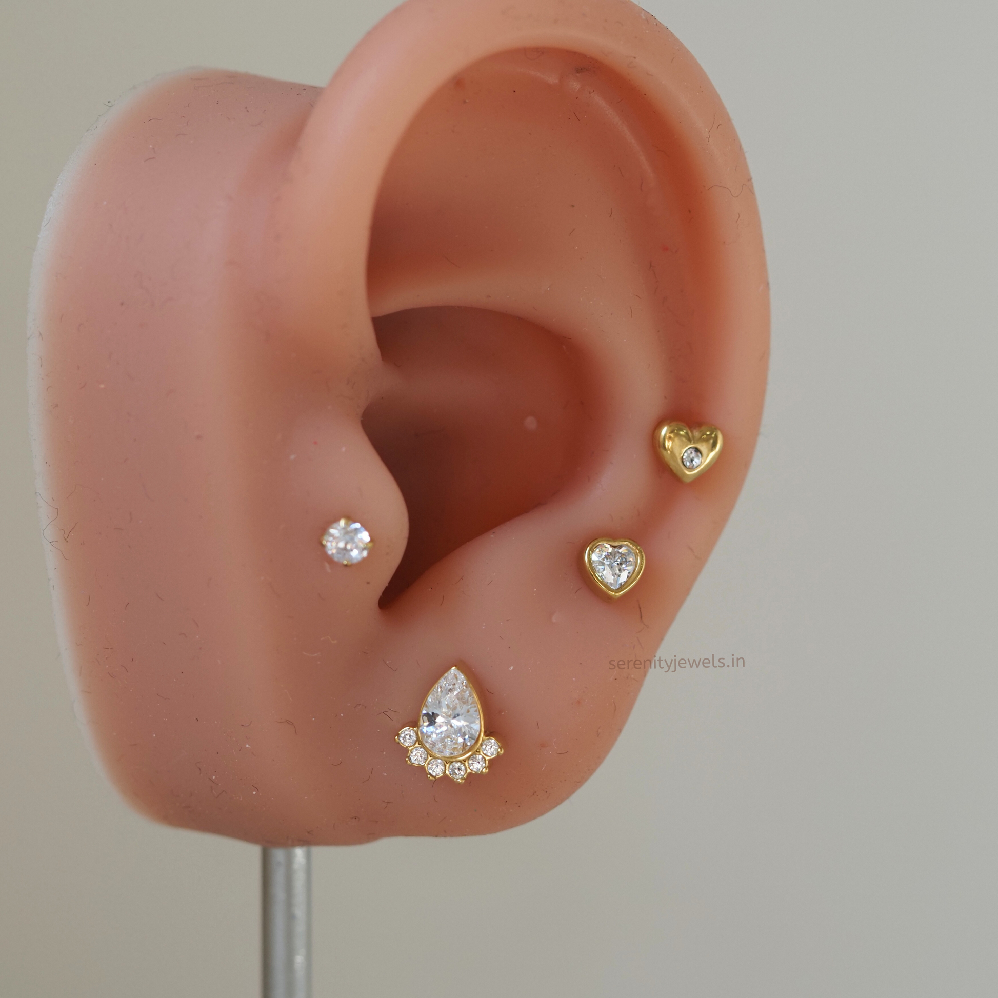 Bezel Heart Flat Studs - PAIR