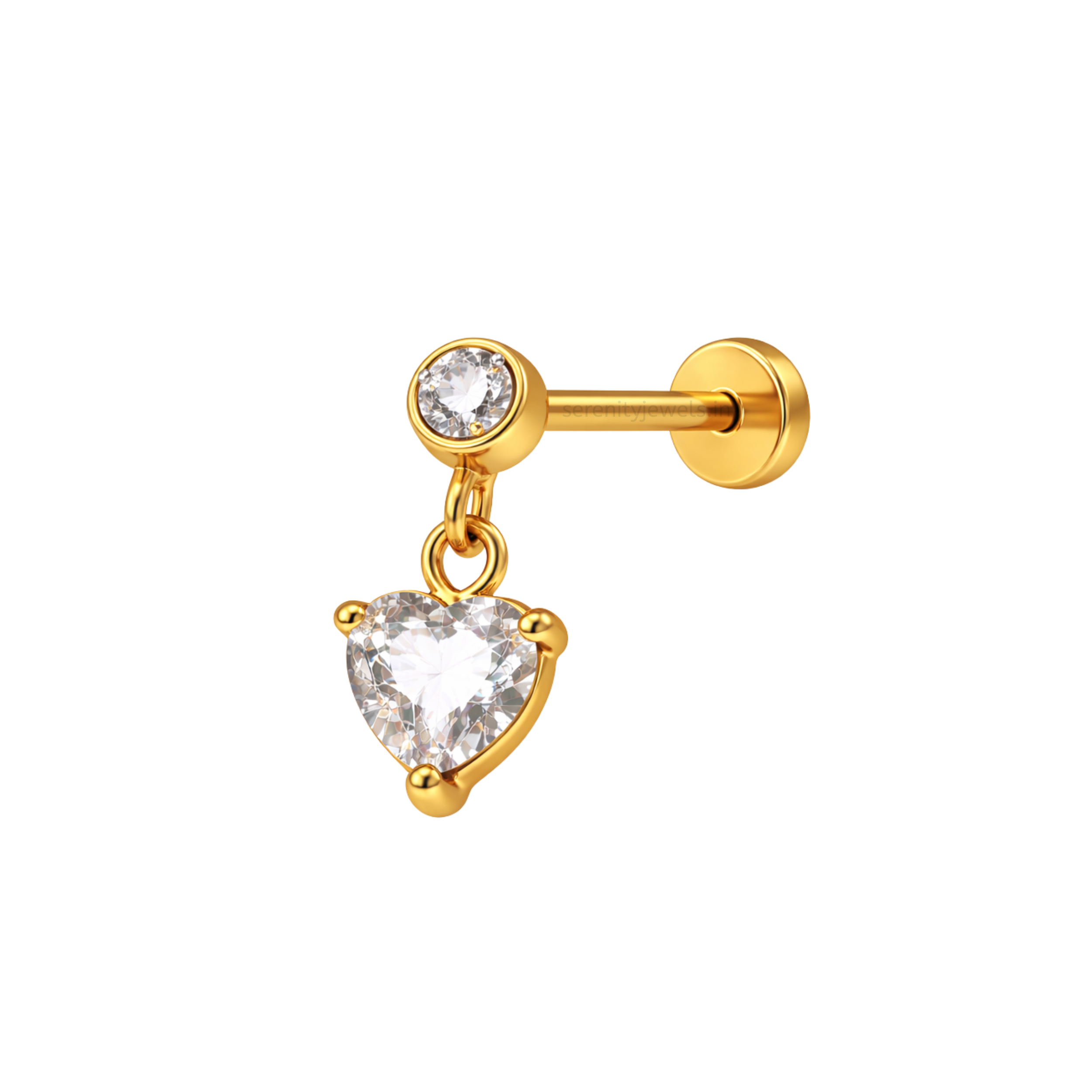 Heart Solitare Drop Flat Studs - PAIR