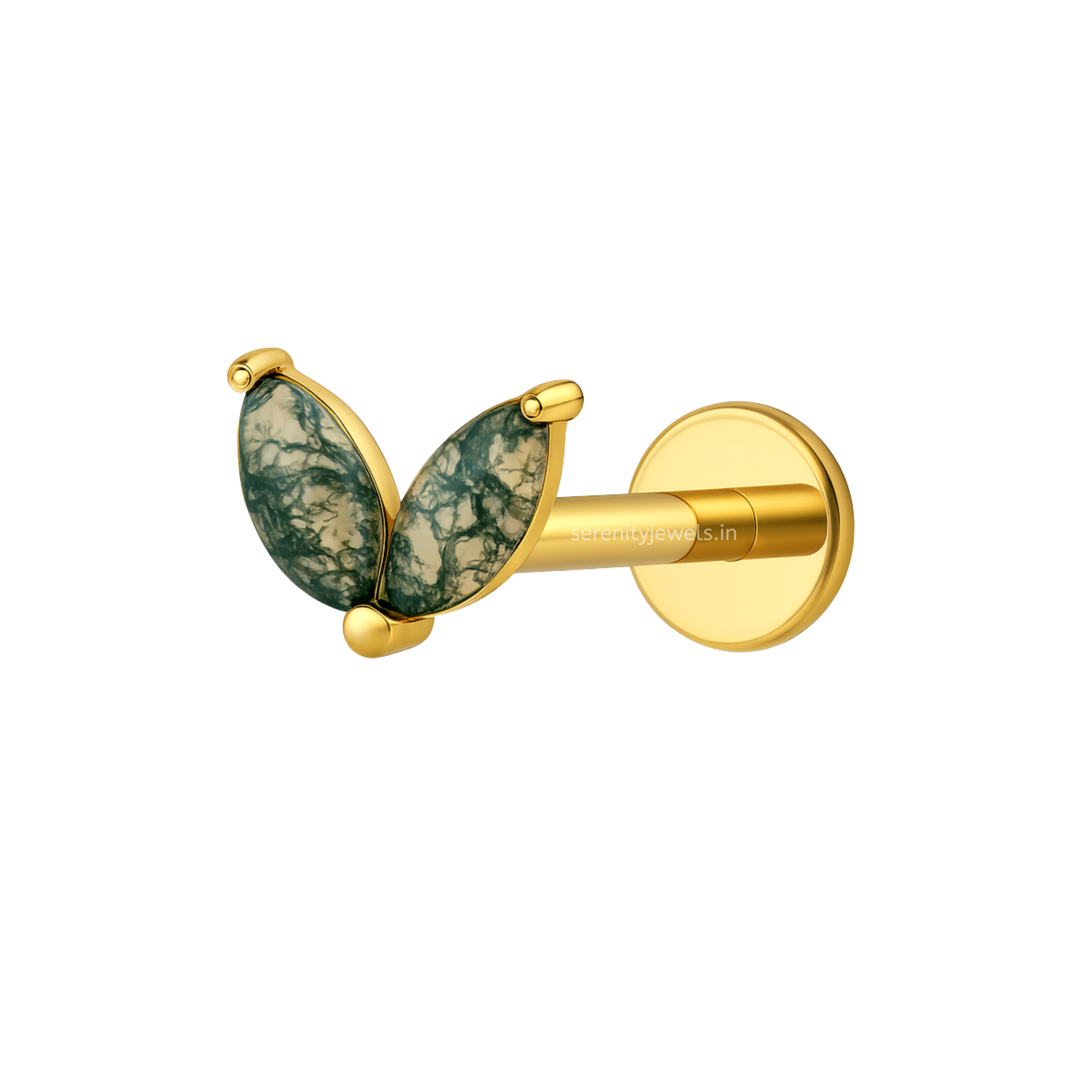 Moss Agate Leaf Titanium Flat Studs - PAIR