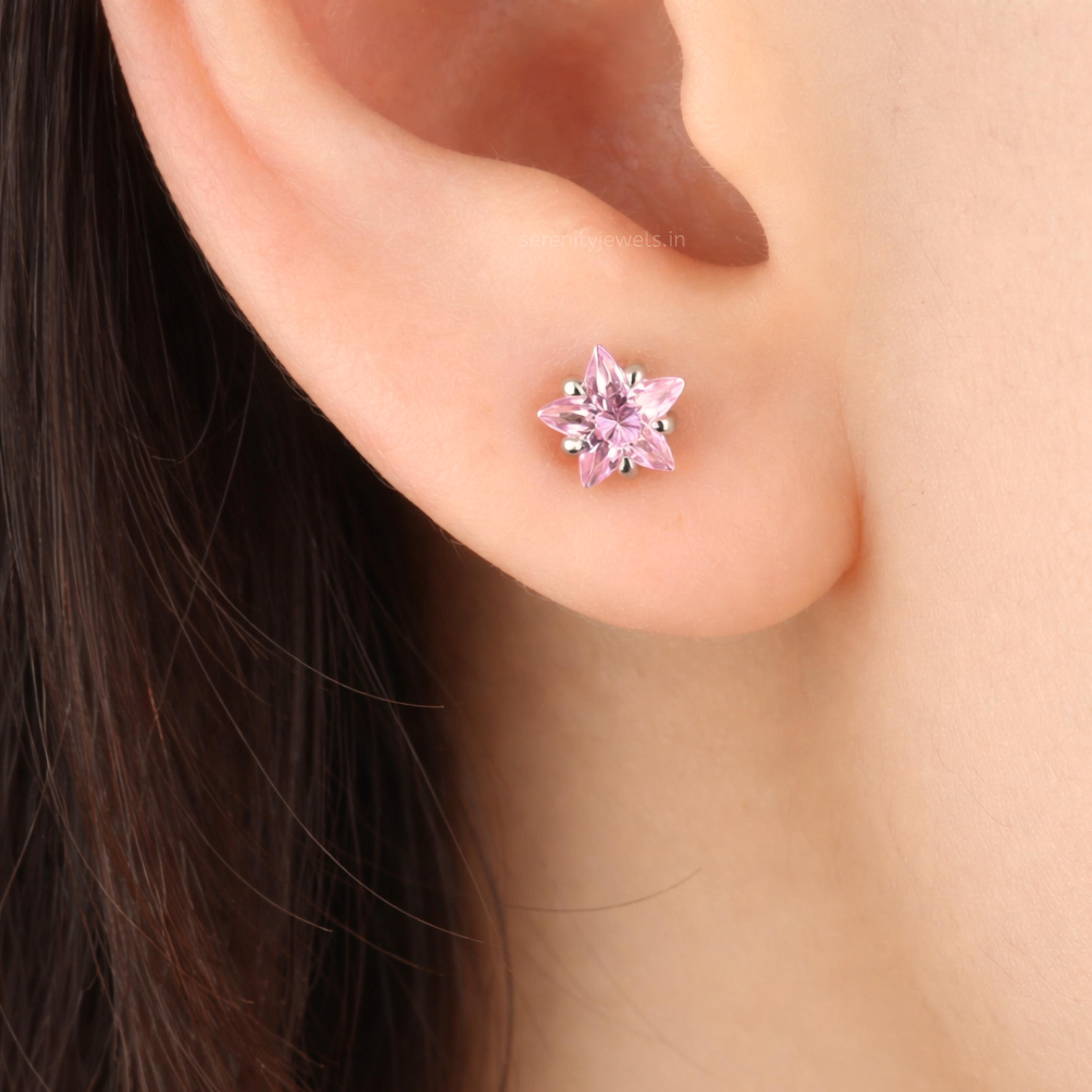 Pink Solitaire Star Studs - Pair