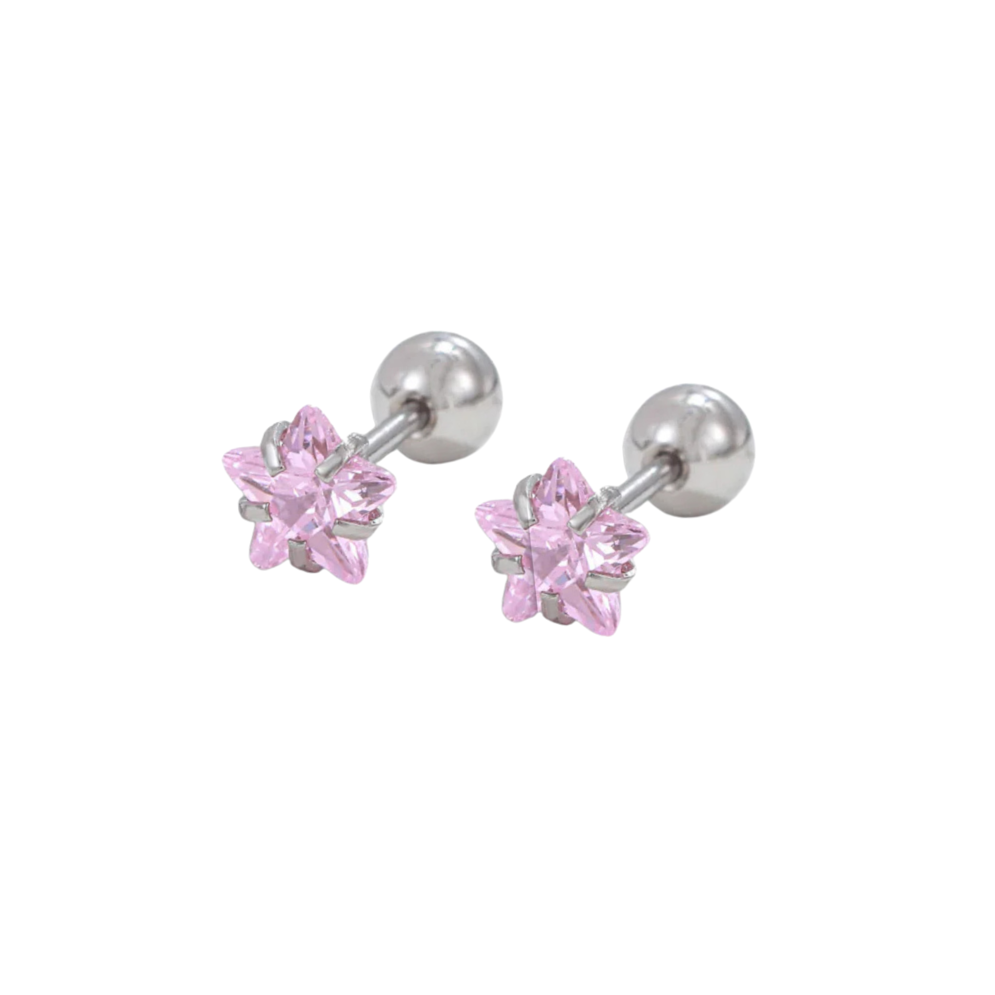 Pink Solitaire Star Studs - Pair
