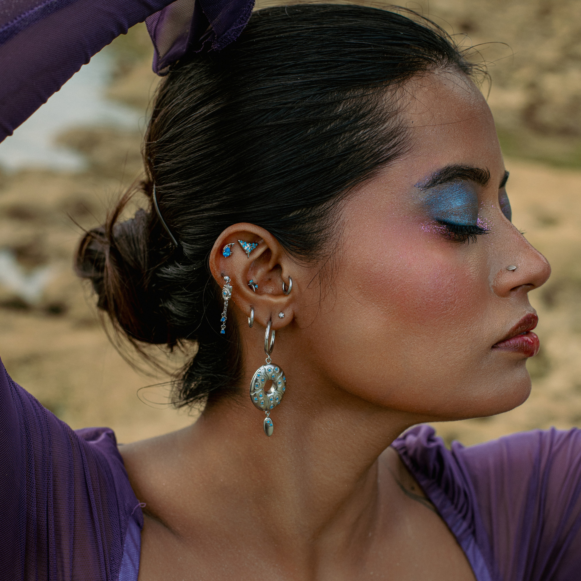 Aqua Spiral Bugadi Studs - PAIR