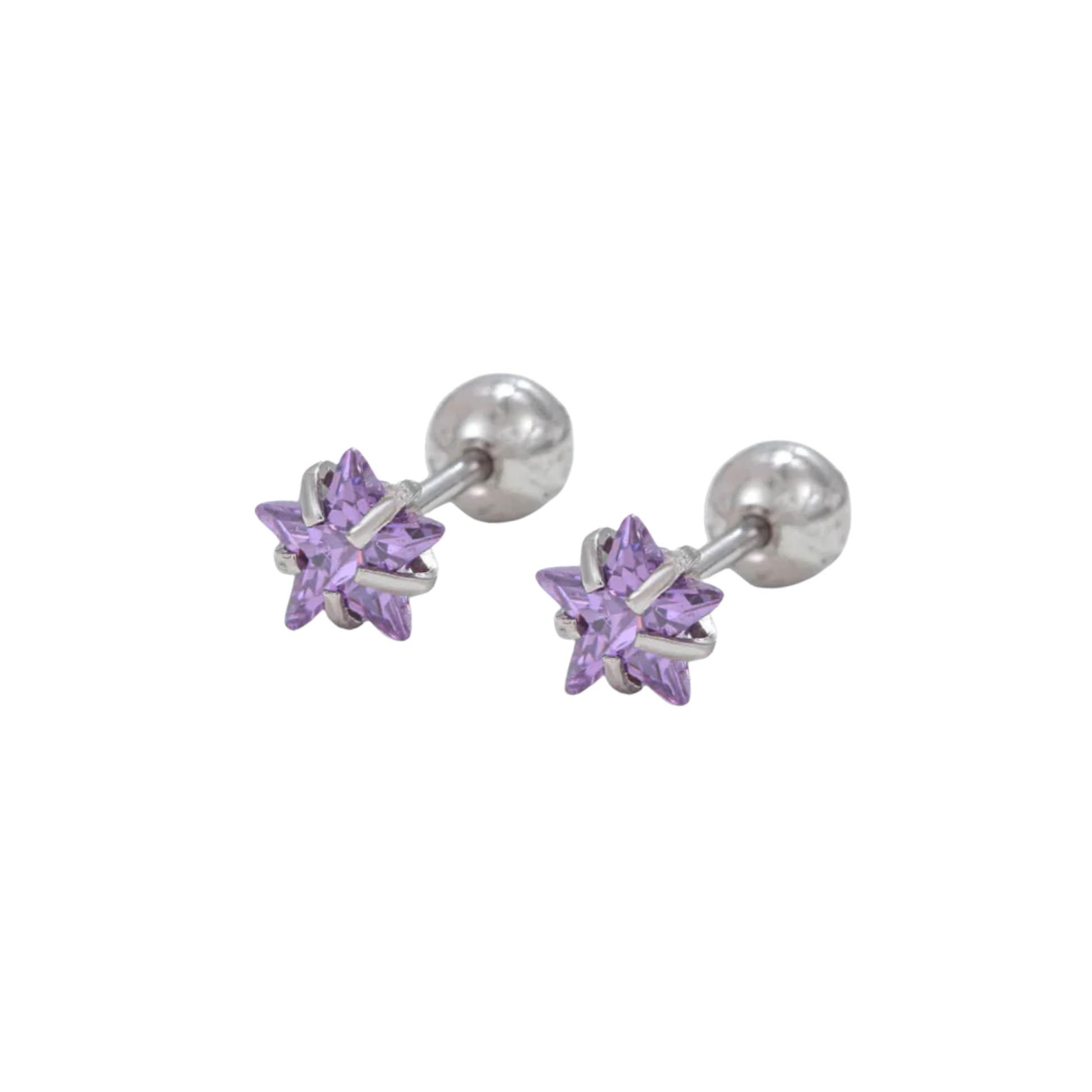 Purple Solitaire Star Studs - Pair