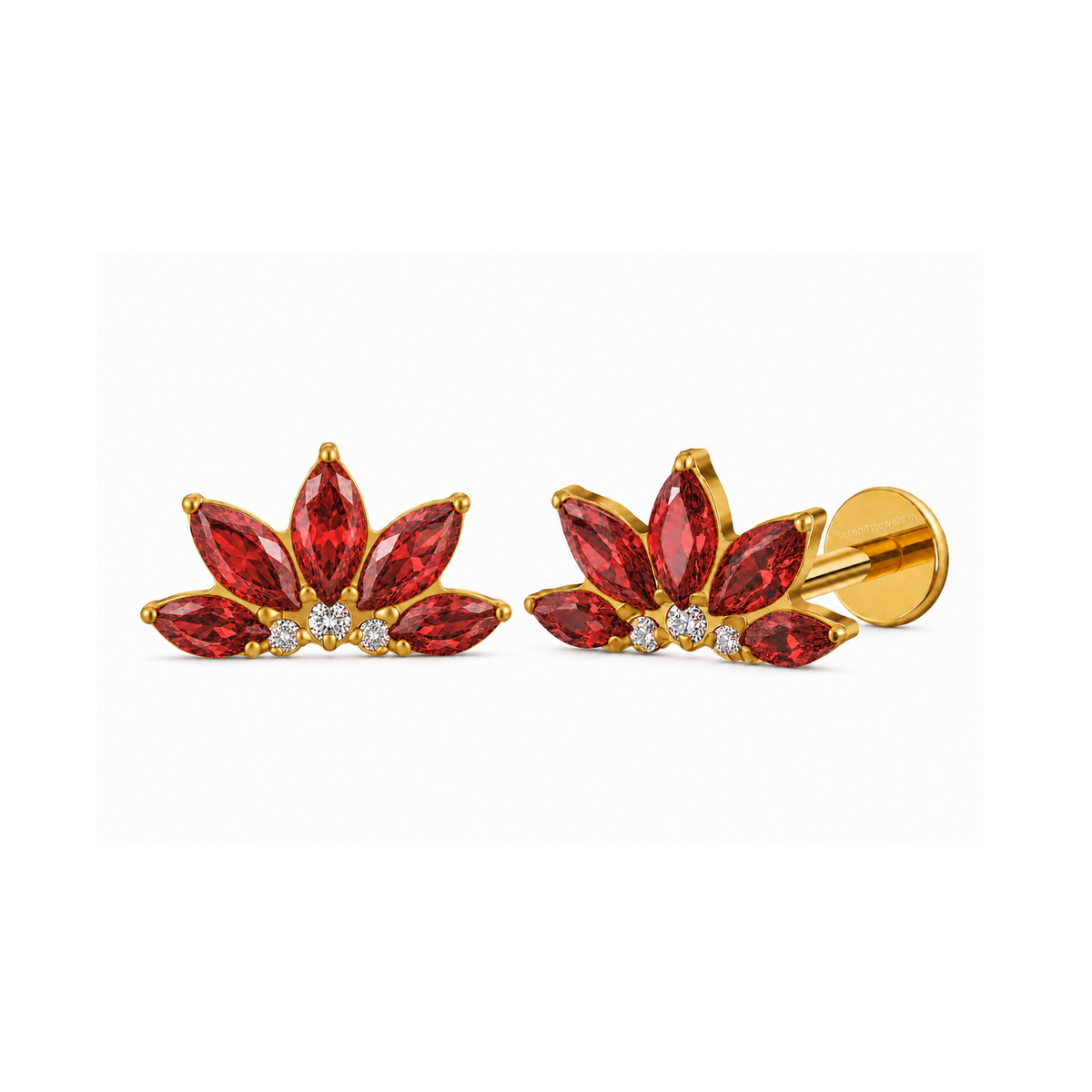 Garnet Crystal Lotus Titanium Flat Studs – PAIR