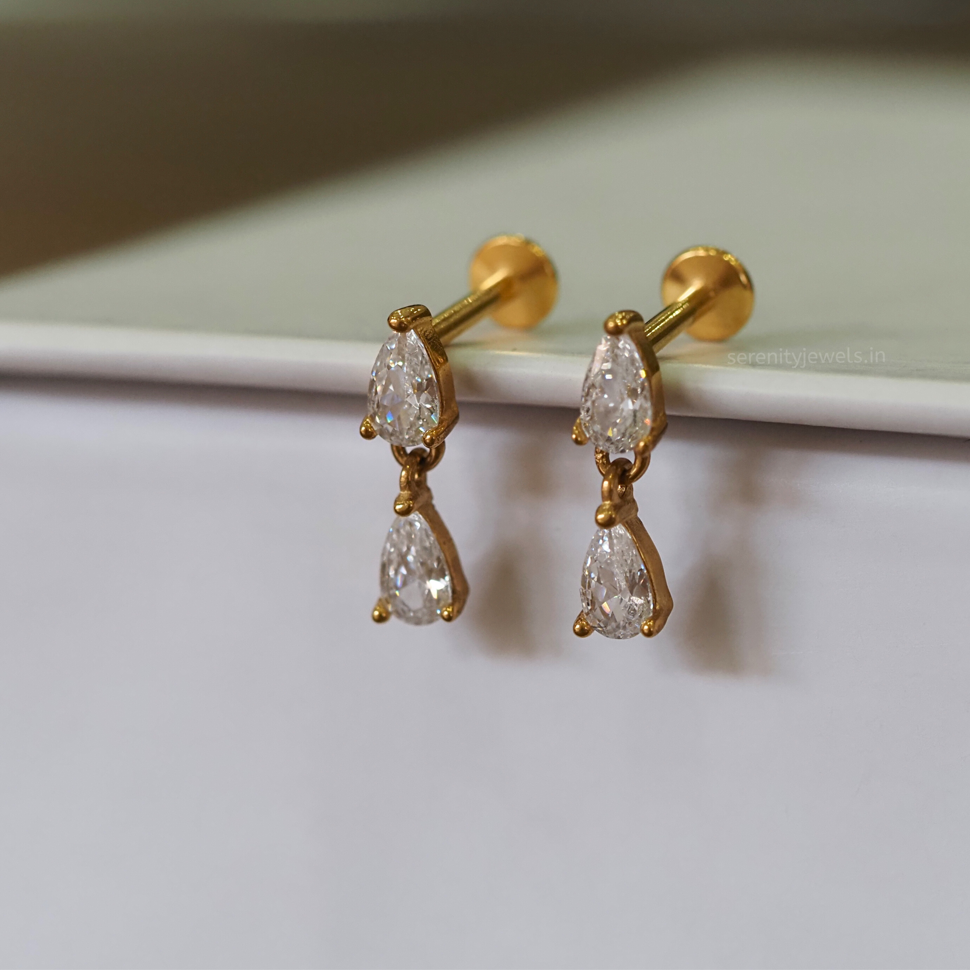 Liz Drop Flat Studs - PAIR