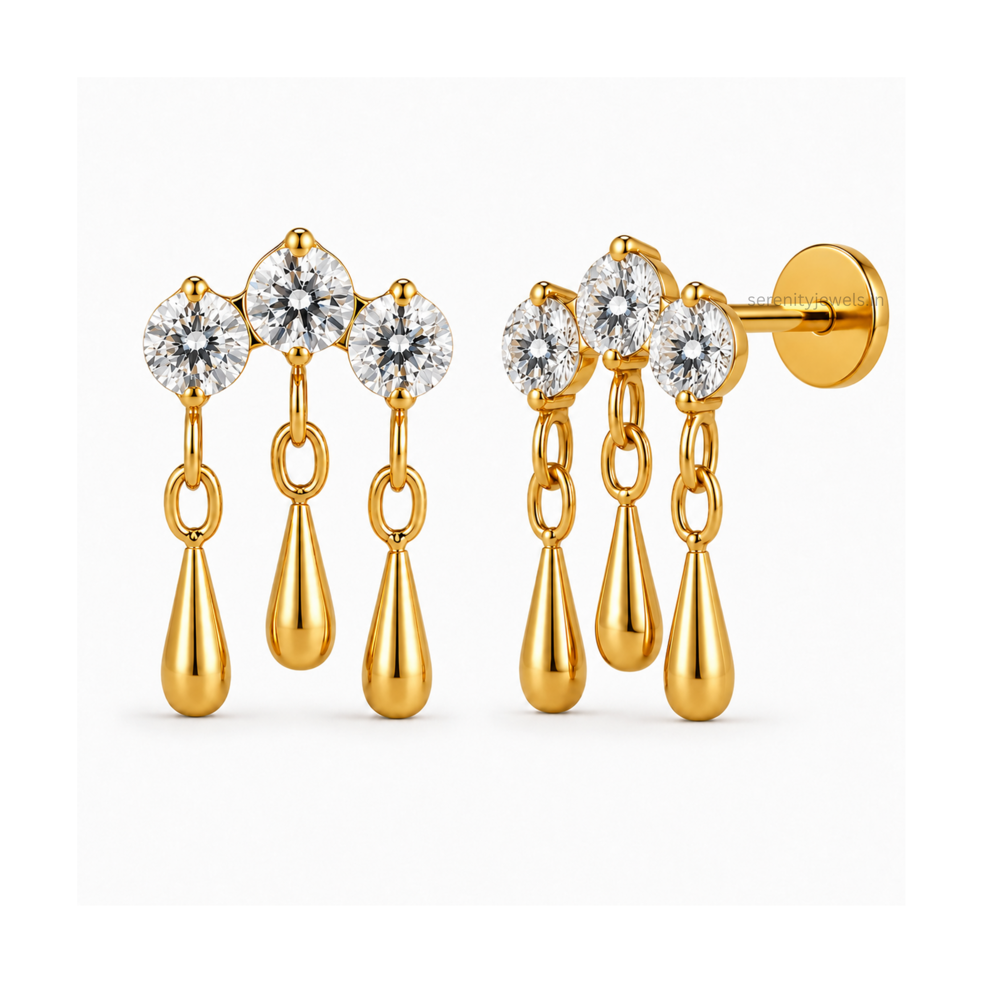 Dewdrop Titanium Flat Studs - PAIR