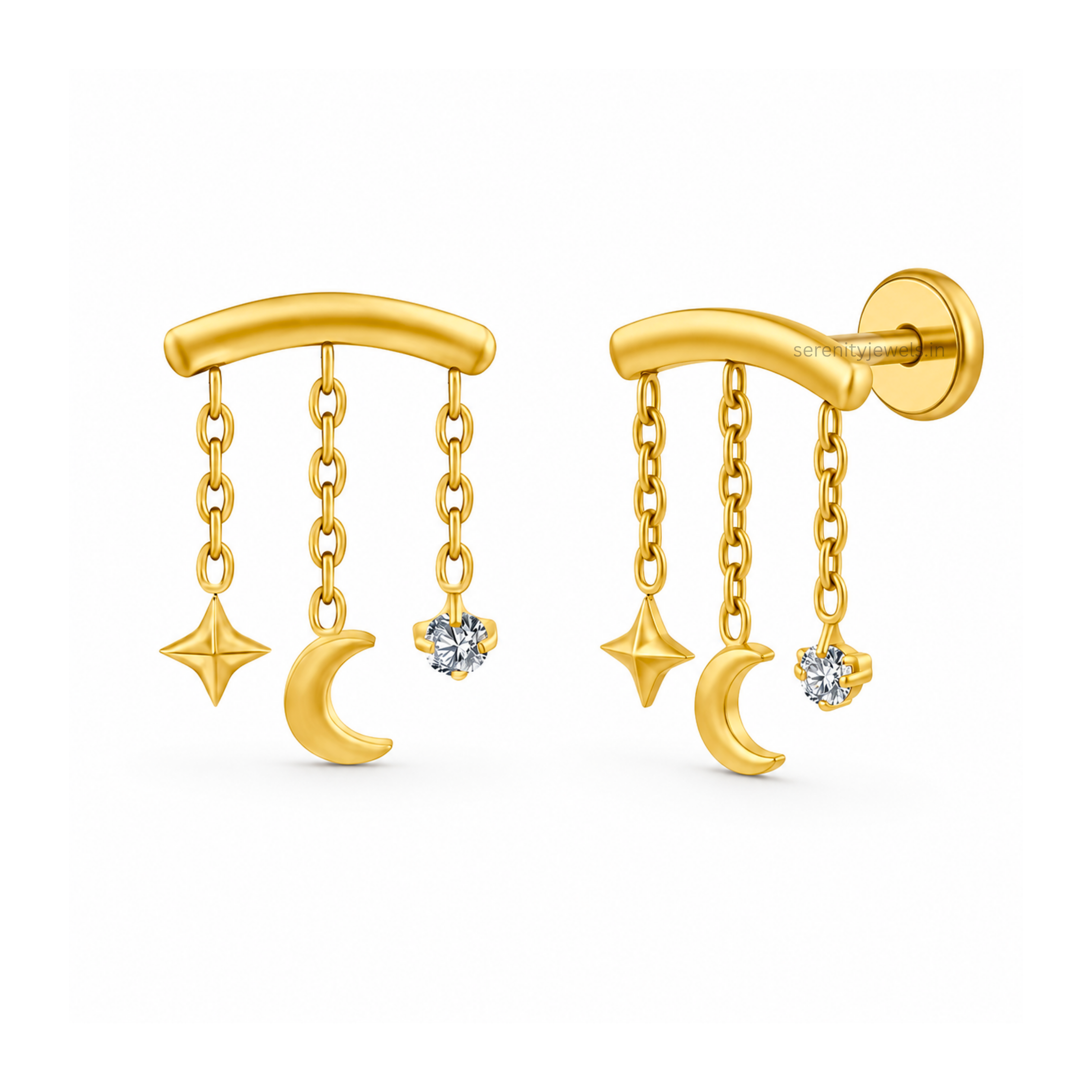 Celestial Charm Titanium Flat Studs - PAIR
