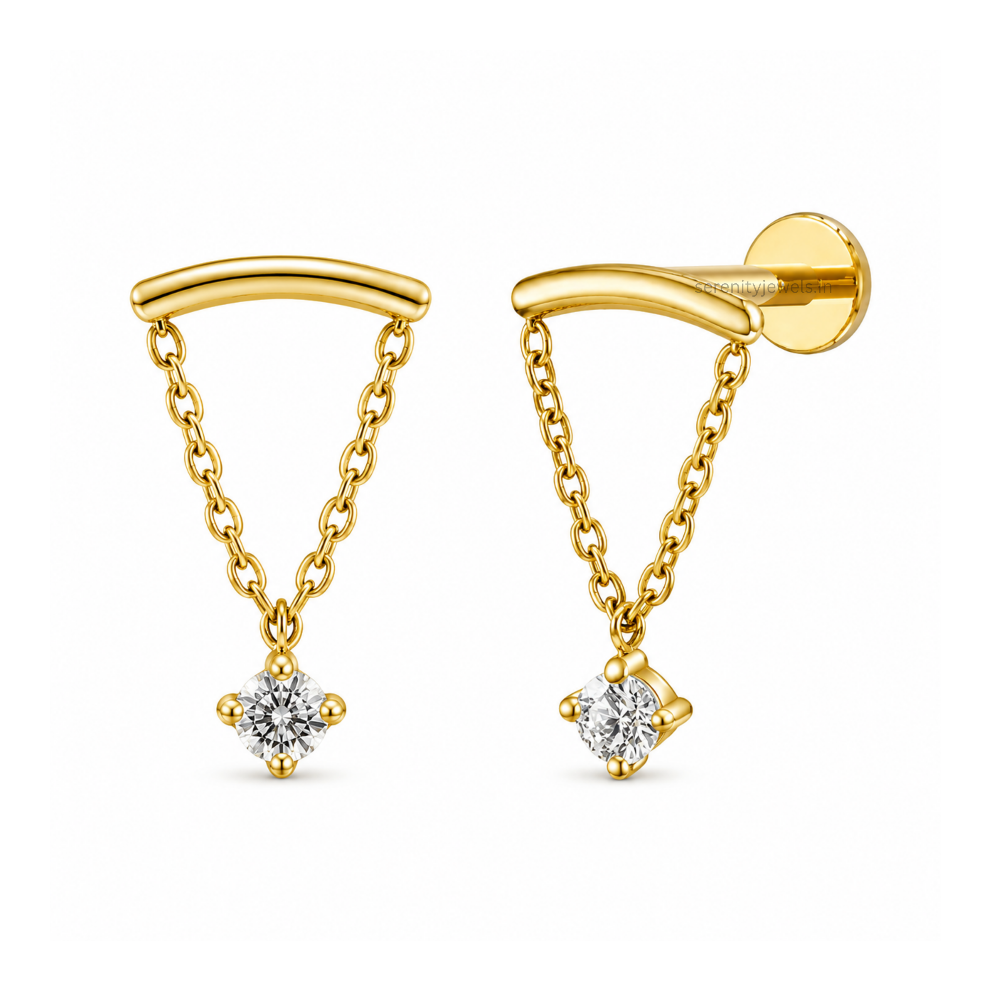 Crystal Hanging Titanium Flat Studs - PAIR