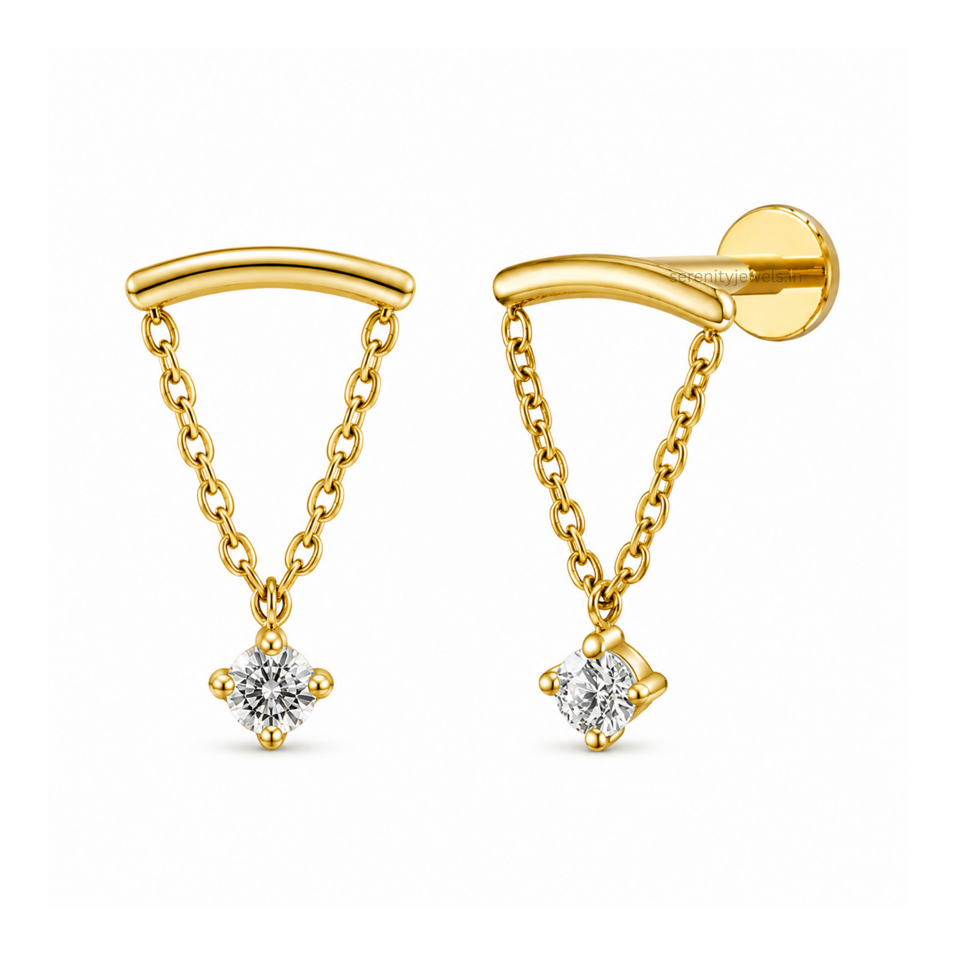 Crystal Hanging Titanium Flat Studs - PAIR
