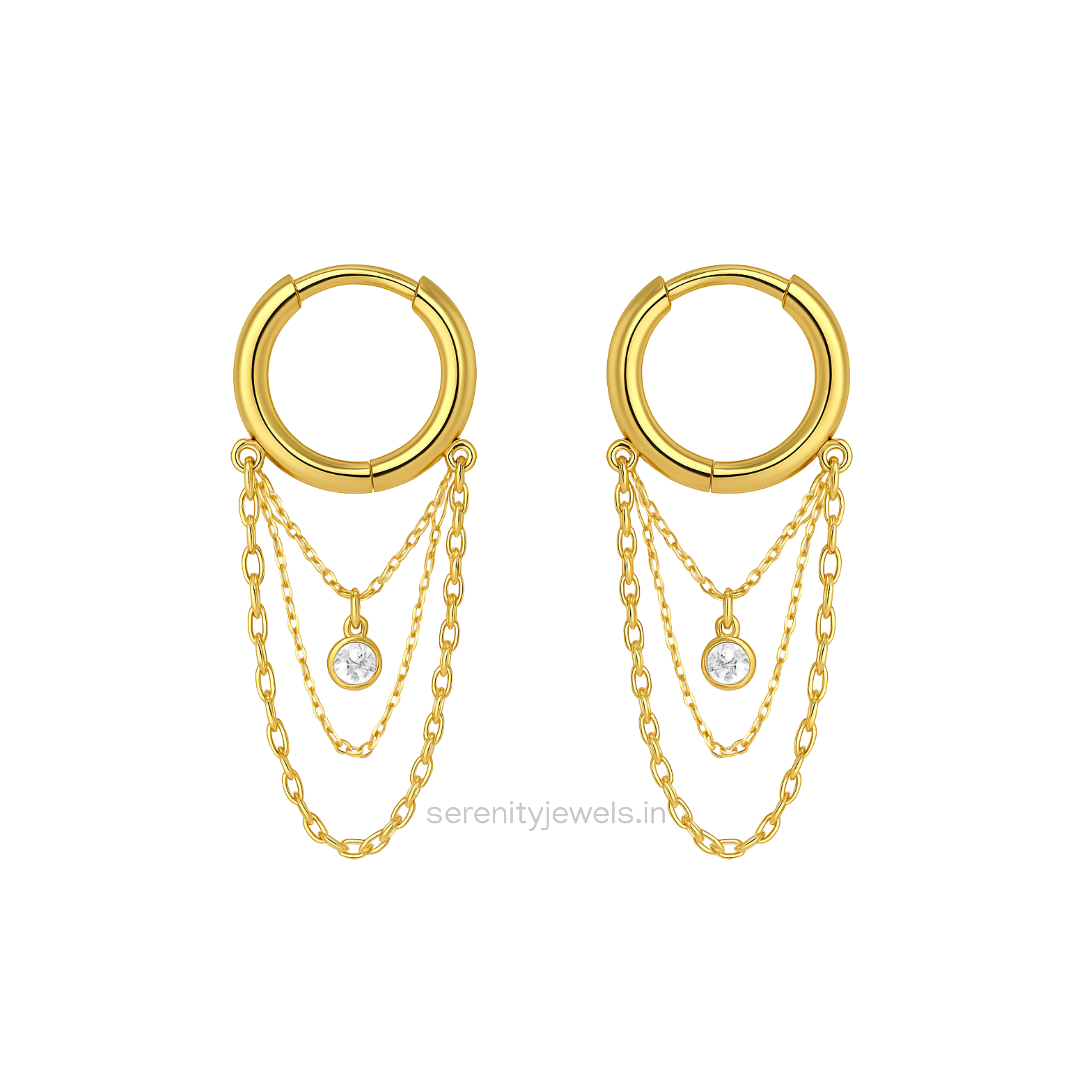 Velora Drop Chain Hoops - PAIR